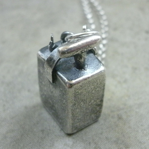 Blasting Box Pendant in Fine Silver - PartsbyNC Industrial Jewelry