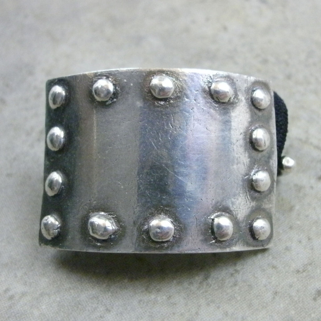 Signature Riveted Plate Ponytail Holder in Fine Silver - PartsbyNC Industrial Jewelry