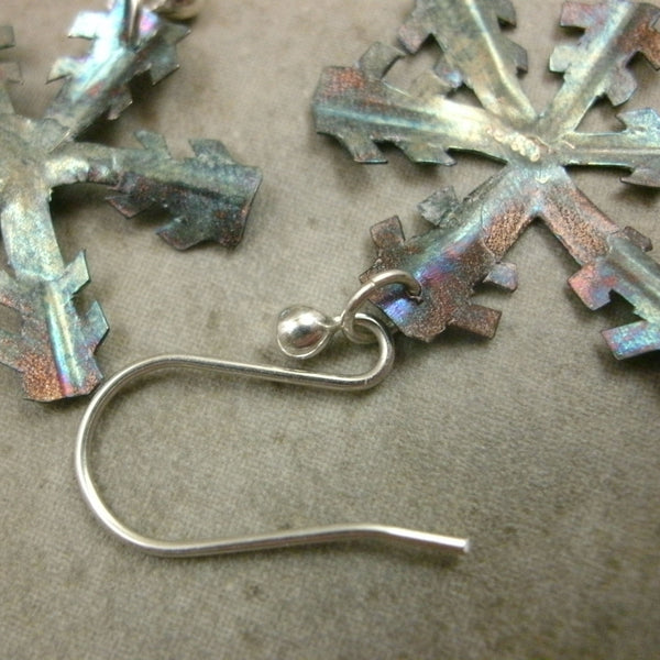 Paper Snowflake Earrings in Fine Silver - PartsbyNC Industrial Jewelry