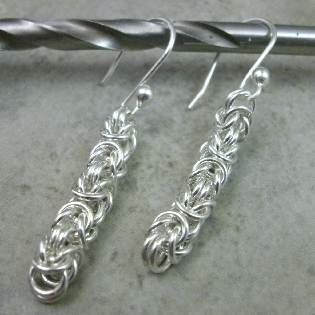 Byzantine Weave Chainmaille Earrings in Sterling Sillver - PartsbyNC Industrial Jewelry