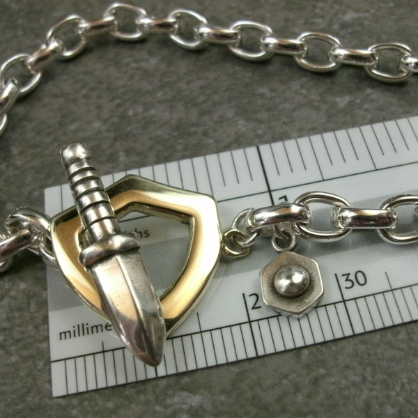 Sword and Shield Toggle Bracelet in Sterling Silver & 14k Green Gold - PartsbyNC Industrial Jewelry