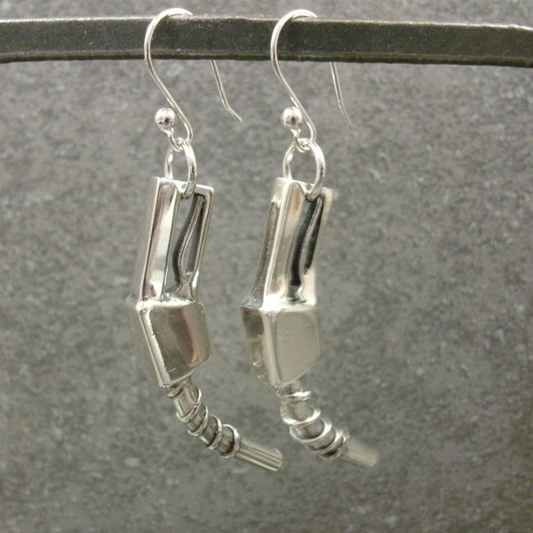 Gas Pump Earrings in Sterling Silver - PartsbyNC Industrial Jewelry