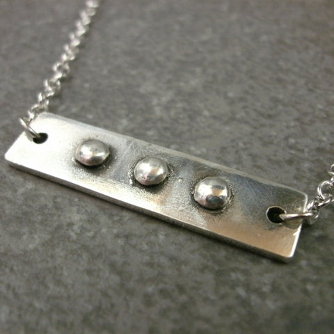 Bar with Rivets Necklace in Sterling & Fine Silver - PartsbyNC Industrial Jewelry
